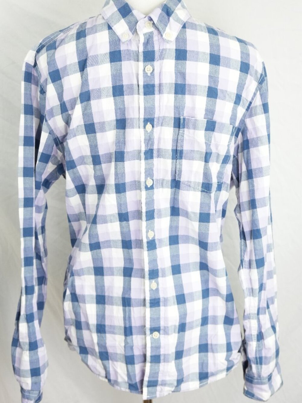 LNC Urban Pipeline Mens Large Plaid Button Down Shirt Purple Blue White 1 Pocket